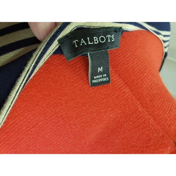 Talbots Faux Wrap Dress, Navy & Beige Striped, M, Short Sleeve, Rayon/Spandex - Picture 7 of 8